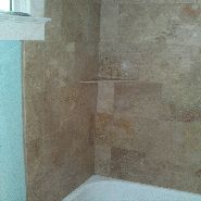 brick pattern tub walls travertine